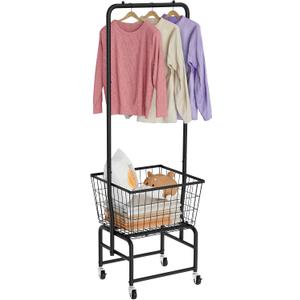 Rolling Laundry Cart with Wheels, Laundry Hamper Basket Organizer with Clothes Hanging Rack, Wire Storage Cloth Shelf Butler, Black, 
Product Dimensions	22.5"L x 16.5"W x 65"H