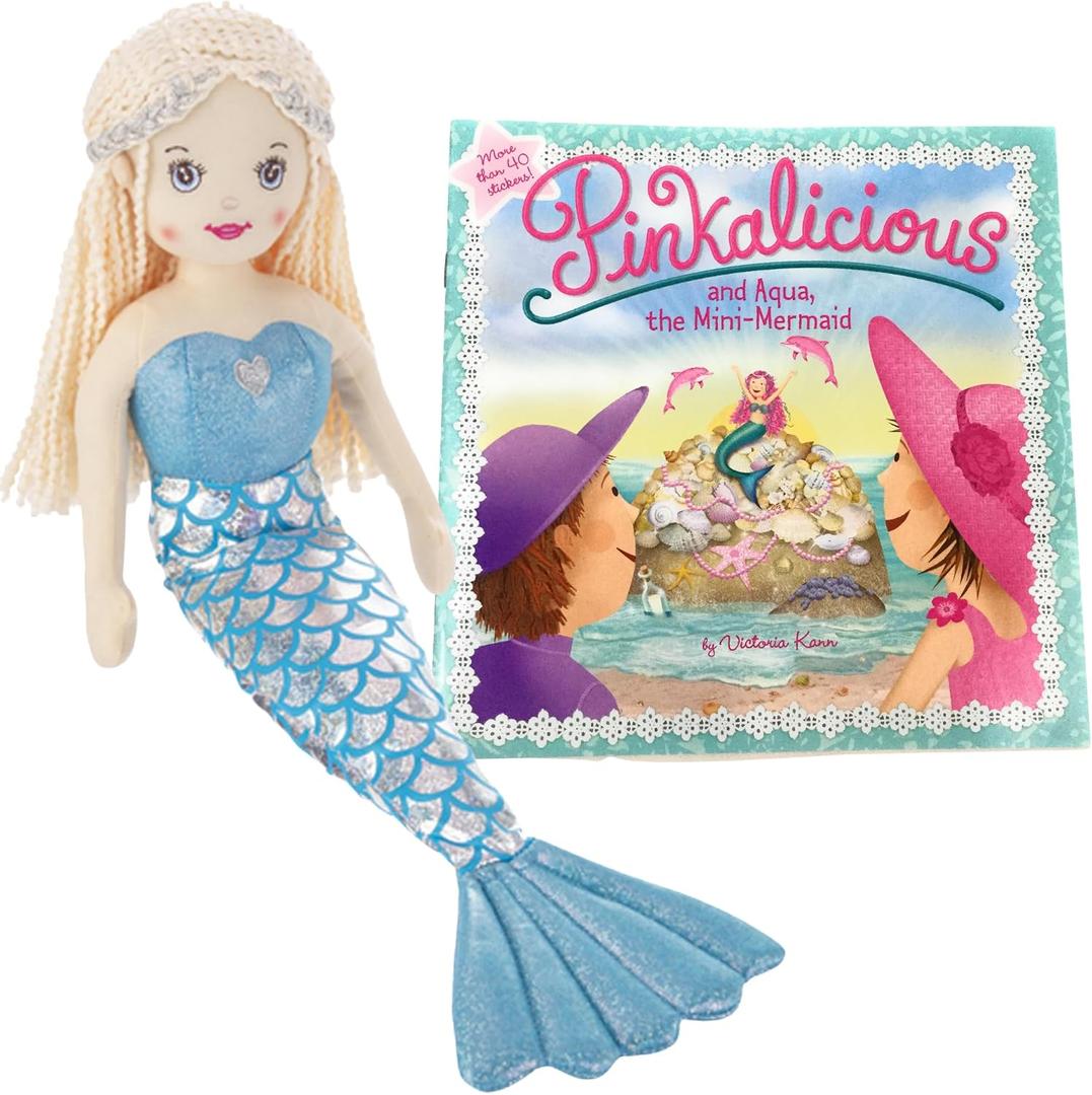 Mermaid Doll Shelly With Pinkalicious and Aqua, The Mini-Mermaid Book With Stickers & Gift Tag for Girls Who Love Adventures