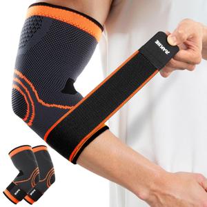 Elbow Compression Sleeve 2 Pack, Elbow Brace for Tendonitis and Tennis Elbow, Pain Relief Elbow Brace for Men & Women, Elbow Sleeve Reduce Joint Pain for Tennis, Golfer, Workouts, Weightlifting (Small, Orange)