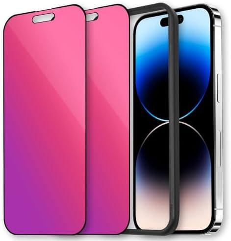 Laooteyy 2 Pcs Dazzling Gradient Colorful Anti-Spy Tempered Glass Screen Protector, Electroplated Anti-Blue Light, HD Anti-scratch Privacy Protection (iPhone 15 Pro)