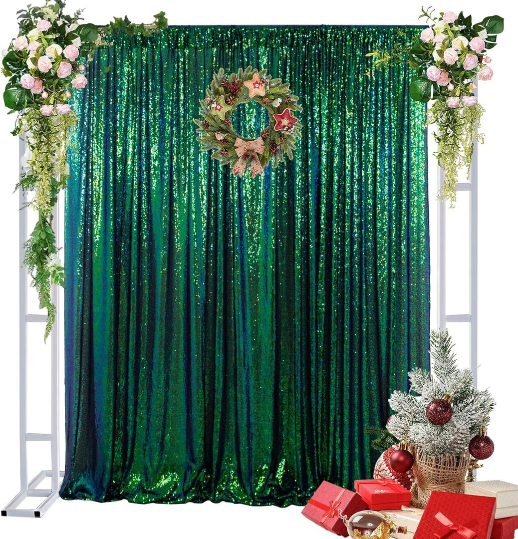 DUOBAO Iridescent Green Sequin-Backdrop-Curtain 1 Panel 10FTx10FT Colorful Green Sequin Backdrop 120-Inches for Photography Wedding Glitter Graduation Photo Backdrop DUOBAO Iridescent Green Sequin-Backdrop-Curtain 1 Panel 10FTx10FT Colorful Green Sequin Backdrop 120-Inches for Photography Wedding Glitter Graduation Photo Backdrop