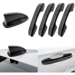 for 11th Honda Civic 2022 2023 2024 2025 2026 Accessories Door Handle Cover Exterior Decoration Handle Protectors Car Shark Fin Antenna Topper Cover 5Pcs Set Carbon Fiber Black