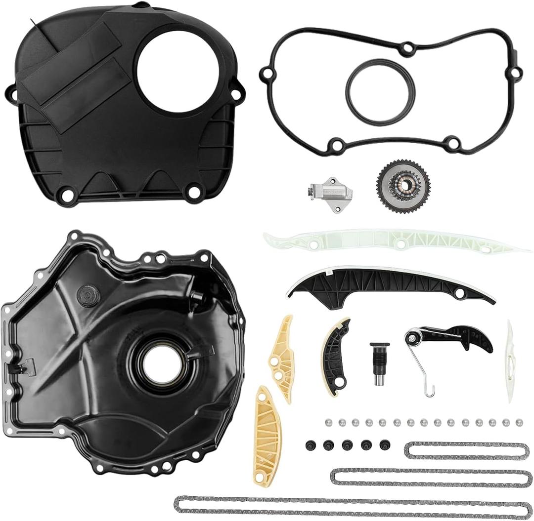 EA888 1.8L 2.0L Engine Timing Chain Kit with Cover Tensioner Guide Rail Fit For Audi A3 A4 A5 S3 S4 S5 Q3 Q5 TT, Fit For Volkswagen Jetta Golf Passat Tiguan, Replaces# 06K109158AD 06H109210AG