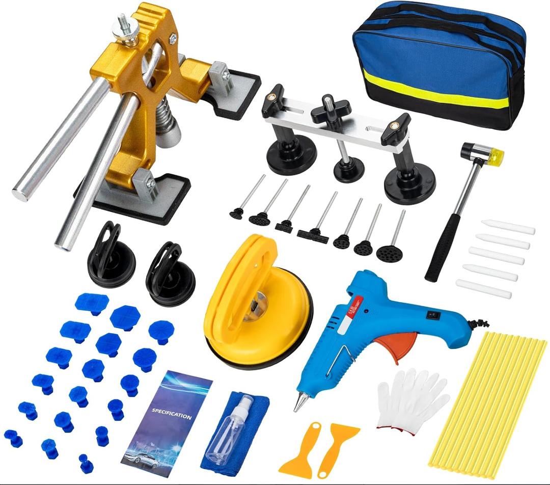 55Pcs Paintless Dent Puller Kit, Car Dent Remover Tool with Dent Lifter & Bridge Puller for Repairing 98% Size of Car Dents, Dent Repair Kit for Auto Body Truck Dents, Hail Damage Dent Removal (A3-1)