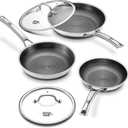 Yonida Non Stick Frying Pans with 2 Lids, 8+10+12 inch, Hybrid Frying Pans Set Nonstick,Skillets Stainless Steel Upgrade, Dishwasher & Oven-Safe, Induction Compatible Cooking Pan, PFOA Free Cookware