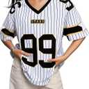 MYHALF Oversized Jersey Shirts for Women Cute Number Graphic Tshirt V Neck Streetwear Casual Y2k Short Sleeve Tee Tops Stripes Black XXL