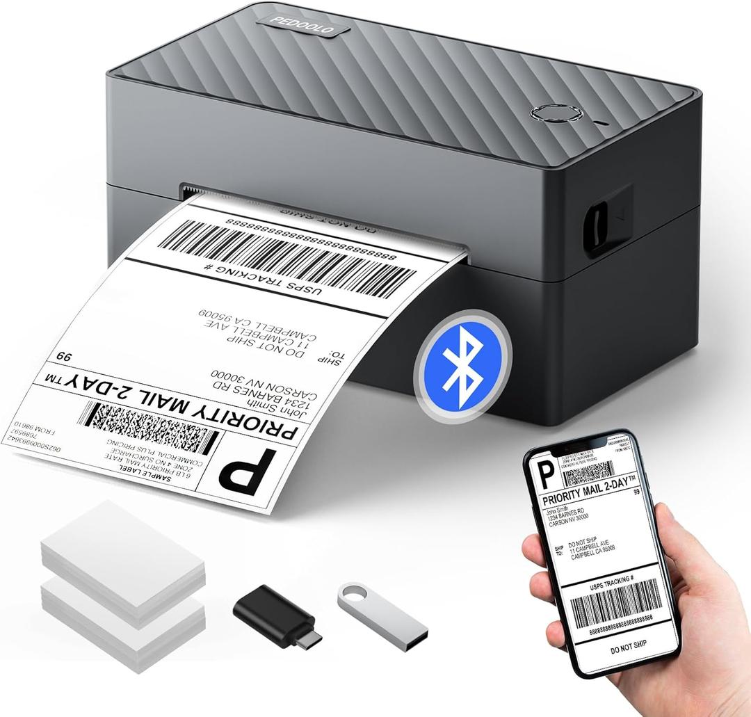 PEDOOLO Label Printer, 4x6 Shipping Label Thermal Printer for Packages, Bluetooth Conection and Compatible with Android, iPhone, Windows, Mac, Chromebook, Amazon, UPS, USPS, FedEx, Shopify