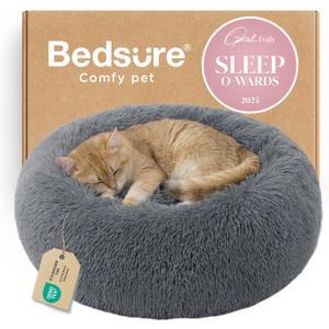 Bedsure Calming Cat Beds for Indoor Cats - Small Cat Bed Washable 20 inches, Anti-Slip Round Fluffy Plush Faux Fur Pet Bed, Fits up to 15 lbs Pets, Dark Grey, Size: 20"L x 20"W x 6"Th