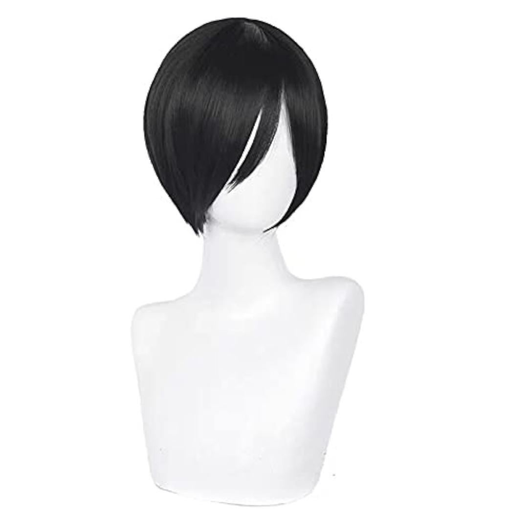 Short Black Wig for Women Men, Straight Synthetic Hair, Anime Party Halloween Costume Wigs