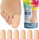 ZenToes 6 Pack Gel Toe Cap and Protector - Cushions and Protects to Provide Relief from Missing or Ingrown Toenails, Corns, Blisters, Hammer Toes (Large, Beige)