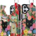 Shorogyt for iPhone 16 Pro Max Wallet Case with Card Holder - Cute Fashion Flower Cat Design Kickstand for Magnetic Clasp Back Flip Folio Leather Phone Cases for Women Men Girls for iPhone 16 Pro Max