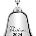 2024 Christmas Ornament - Elegant Silver Christmas Bell Ornament 2024 with Red Ribbon. Jingle Bell 2024
