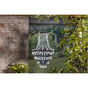 18 Inches Tall Acrylic Crystal Outdoor Solar Chandelier, White Integrated LED Light, Black Metal