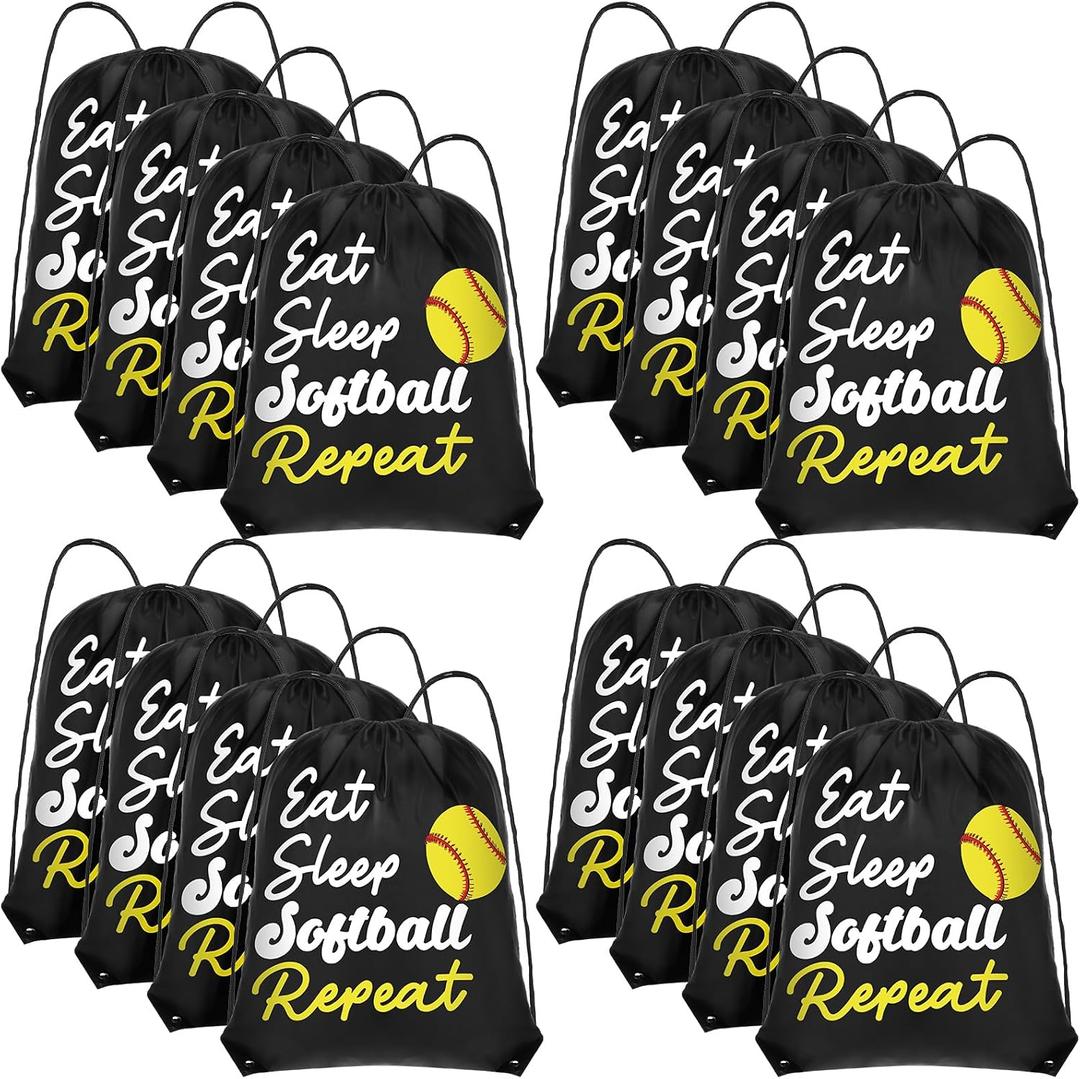 Windyun 16 Pcs Ball Drawstring Backpack Bulk Lightweight Draw String Bags Cinch Bags Drawstring Cinch Sack Tote(Softball)
