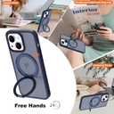 Compatible with iPhone 13/14 Case with 360° Rotatable Magnetic Ring Stand [Compatible with Mag-Safe] Translucent Shockproof Protective Phone Case for Women Men, Deep Blue