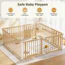 Wooden Baby Playpen with Child Safety Lock, 64"64" Large Playpen for Babies and Toddlers, Indoor Play Pen for Kids Activity Center, Portable Natural Wood Fence, Expandable, Suction Cups, 8 Panels
