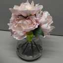 Pink Peony Bouquet in Glass Vase - 6 Piece Artificial Flower Arrangement with Faux Water for Wedding & Home Centerpieces