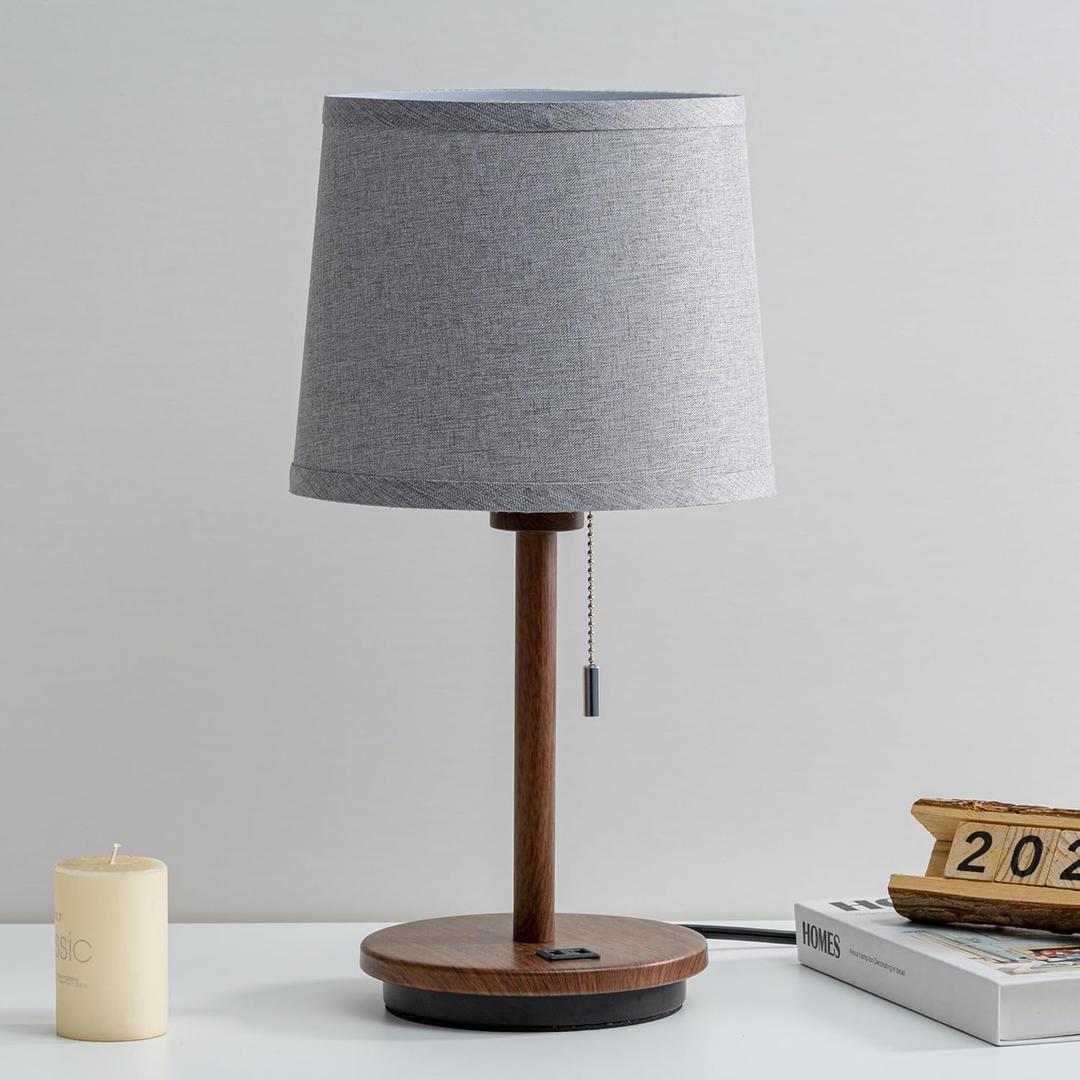 Modern Table Lamp for Bedroom, Desk Lamp with USB Port, Fabric Shade 3 Brightness Levels Nightstand Lamps for Living Room, Bedside, Study Room, Dorm, Office, LED Bulb Included (Flaxen)