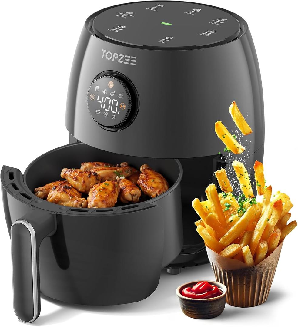 2.1Qt Small Air Fryer - Compact Digital Mini Airfryer with 7-in-1 Presets, 98% Less Oil, Adjustable Temperature & Timer, Shake Reminder, Nonstick, BPA-Free, Dishwasher Safe, Fast & Crispy Cooking (Black)
