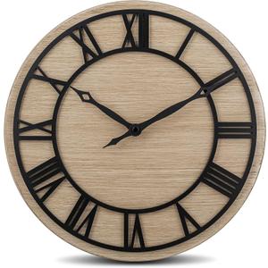 Bernhard Products Decorative Wall Clock 12 Inch Noiseless Farmhouse Rustic Metal Iron Frame 