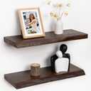 RICHFOCUS Live Edge Elm Floating Shelves - 24" W x 9.3" D Rustic Solid Wood Wall Shelves with Invisible Bracket, Wall-Mounted for Living Room, Bedroom, Kitchen Storage & Display, Set of 2, Walnut