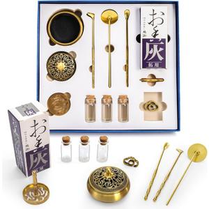 12 Pcs Incense Burner Kit, Brass Powder Ash Making Set with Censer, Chinese Incense Art Mold Press Tool, Home Fragrance Holder in Gift Box for Relaxation, Meditation, Yoga, Aromatherapy