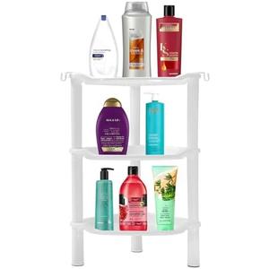 SLZBCY 3 Tier Shower Caddy Organizer Shelf Corner, 13.5 x 10 x 26 Inches, Rustproof, Plastic Shower Rack Stands for Inside Bathroom, Bathtub, Shower pan, White(Round Slot White 3 Tier)