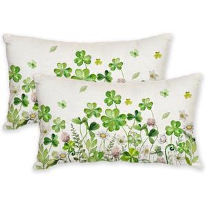 AACORS St. Patrick's Day Pillow Covers 12X20 Inch Set of 2,Shamrock Floral Decorations Holiday Spring Decorative Pillow Case Decor for Sofa Couch (Green)