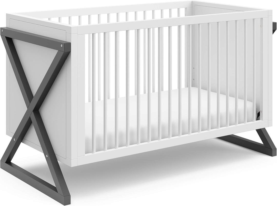 Storkcraft Equinox 3-in-1 Convertible Crib (Gray)  Easily Converts to Toddler Bed and Daybed, 3-Position Adjustable Mattress Support Base, Modern Two-Tone Design for Contemporary Nursery