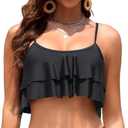 Tempt Me Ruffled Bikini Top Flounce Swimsuit for Women Bathing Suit Top Only M