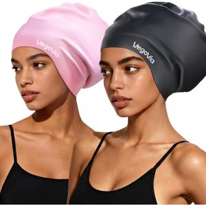 VegoVia Large Swim Cap for Braids and Dreadlocks, Waterproof Silicone Swimming Cap for Women Men Adult Long Hair to Keep Hair Dry