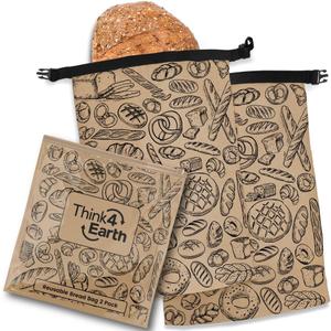 THINK4EARTH Premium Brown Reusable Bread Bags for Homemade Bread Durable & Washable (Pack of 2)