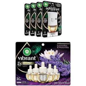Bundle of Air Wick Advanced Plug In Scented Oil Warmer, Advanced Gadget, Home Air Freshener (Pack of 4, Refills Sold Separately) + Vibrant Plug in Scented Oil Refill, 5ct, Lavender & Waterlily