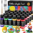 Nicpro 32 Colors Outdoor Acrylic Paint Bulk with Brush and Sponge, Knife, Non-Toxic Paint for Multi-surface Rock, Wood, Fabric, Leather, Crafts, Canvas, Shoes and Wall Painting (2 Fl Oz (Pack of 32))