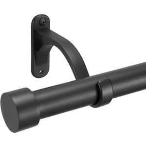 1-Inch Diameter Curtain Rod, Adjustable Rod Set with Premium Aluminum Brackets and Finials, Single Heavy-Duty Curtain Rods for Windows (Matte Black, 28-48")