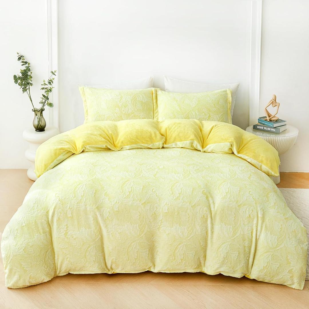 Faux Fur Duvet Cover, Luxury Ultra Soft Fluffy Plush Velvet Comforter Cover with 2 Pillowcases, Cozy Warmth, No Shedding, Zipper Closure, 3PC, Queen Size