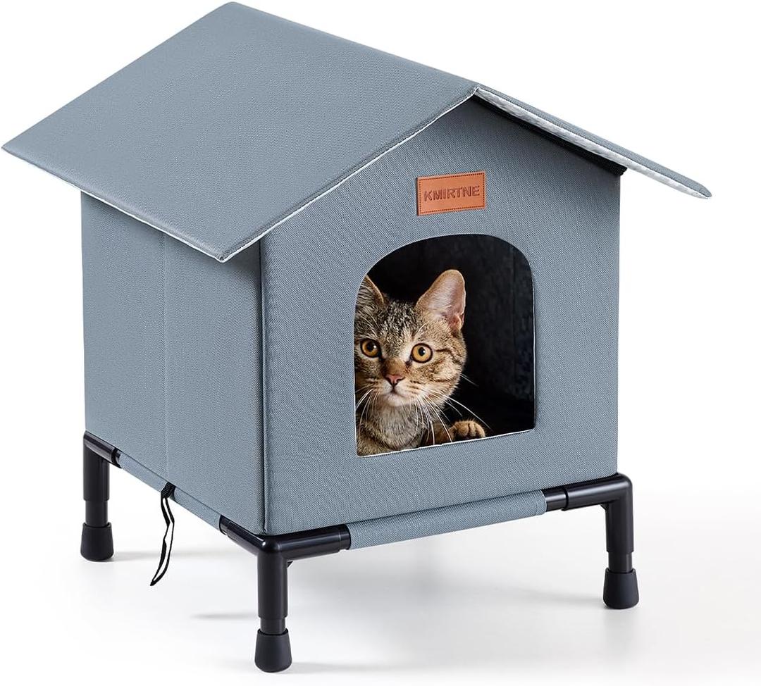 Insulated Outdoor Cat House Weatherproof Winter Feral Cat Shelter Elevated Bottom Self-Warming Predator-Proof Design for Stray & Indoor Cats (Grey, Medium)