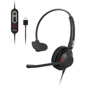 USB Headset with Microphone for PC, Single Ear Wired Headset with Noise Canceling Mic for Work, Lightweight Computer Headset with in-line Control for Call Center, Teams, Zoom, WFH