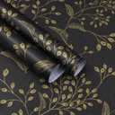 Heroad Peel and Stick Wallpaper Black Contact Paper Gold Floral Wall Paper Modern Boho Removable Contact Paper for Cabinets Drawers Bedroom Self Adhesive Vinyl Papel Tapiz para Pared 118" x 17.3"