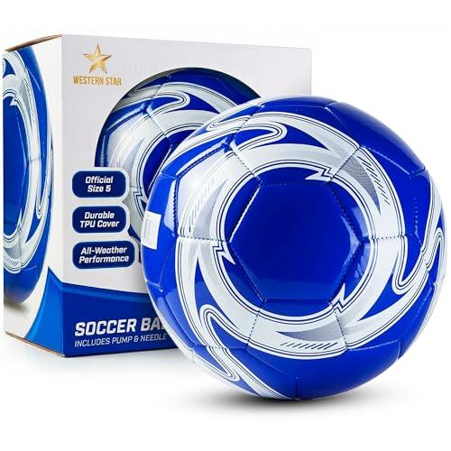 Western Star Soccer Ball Size 3 & Size 4 & Size 5 - Official Match Weight - 6 Designs - Youth & Adult Soccer Players - Attractive and Durable Design - Match Grade Soccer Ball (Navy Blue,