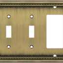 Henne Bery Sunken Pearls Heavy Duty Decorative Wall Plate Switch Plate Outlet Cover (Double Toggle/Single Decorator, Antique Brass)
