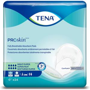 TENA ProSkin Night Super Absorbent Pads with Adjustable Tabs, Night Super Absorbency Adult Diapers, (48 Total - 2 Pack) (Super, 10 x 22 Inch)