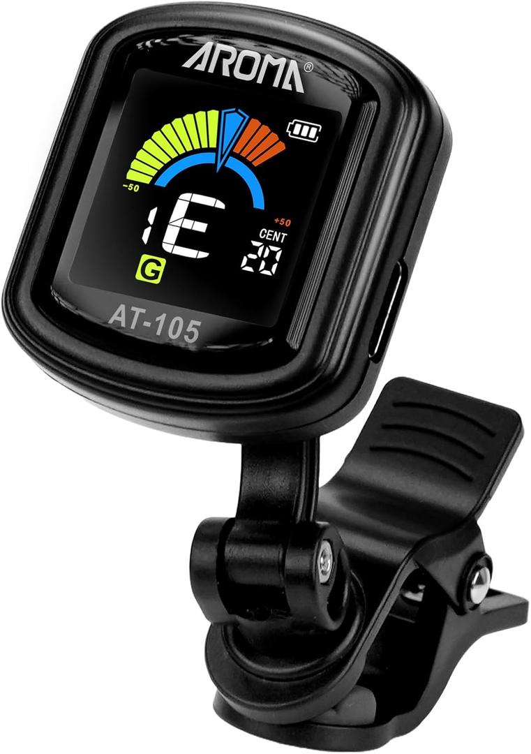 Aroma Guitar Tuner Clip On Rechargeable Chromatic Tuner for Guitar Bass Ukulele Violin Mandolin