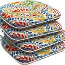 Set of 4 Outdoor Chair Cushions with Ties,Water Repellent Patio Chair Pads 17"x 16" for Outdoor Furniture,Round Corner Seat Cushions for Garden Yard Kitchen Paisley Multi