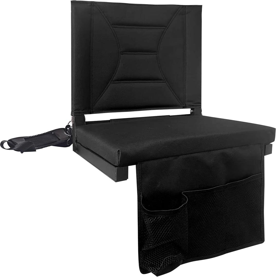 Stadium Seats for Bleachers with Back Support, Bleacher Chairs with Backs and Cushion Wide, Portable Folding Stadium Seats Includes Shoulder Strap - Black