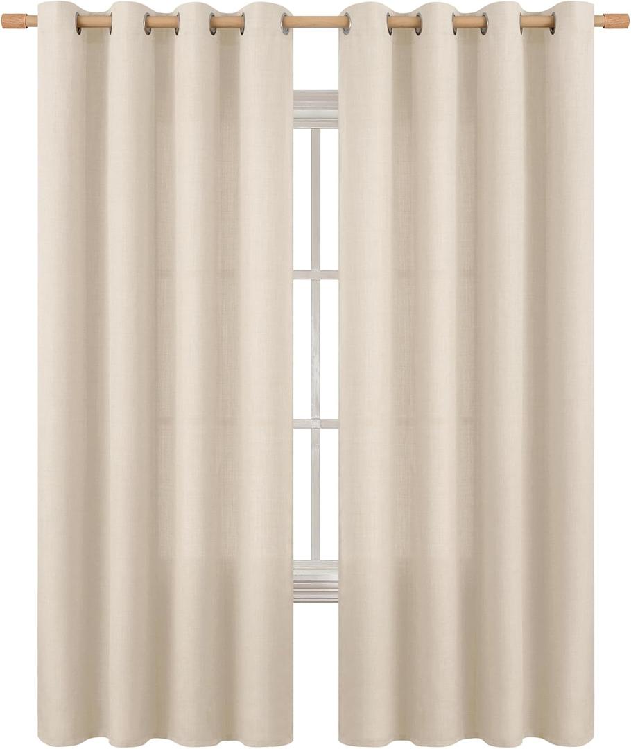 BGment Light Beige Curtains for Living Room 84 Inch Length, Neutral Tone Burlap Textured Light Filtering Grommet Drapes for Rustic Bedroom Set of 2 Panels, 52 x 84 Inch