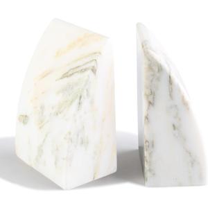 Koville Marble Bookends for Shelves, Large Bookends for Heavy Books, Natural Stone Book Stopper for Books CD Movies, Aesthetic Decorative Book Ends (Oriental Calacatta)