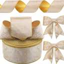 Yungyan Velvet Ribbons with Gold Edge Felt Ribbon Gift Bow Wrapping Ribbon for Handmade, Home Decor, Gift Wrapping, Wreath DIY Crafts, Christmas Tree(4 Inch X 60 Yards,Champagne Gold)