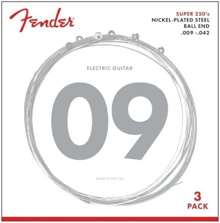 Fender Super 250 Electric Guitar Strings, Nickel Plated Steel, Ball End, 250L .009-.042, 3-Pack