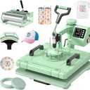 Slendor Heat Press 15x15 Inch 5 in 1 Heat Press Machine 360-Degree Swing Away Digital T Shirt Pressing Machine Multifunction Heat Transfer Sublimation Combo for T Shirts Mugs Hat Plate Cap,Green